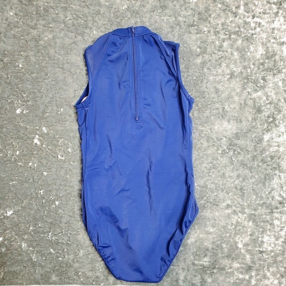 Balera Dance Blue One-Piece Leotard Sheer Shoulder Size: M - Picture 4 of 5